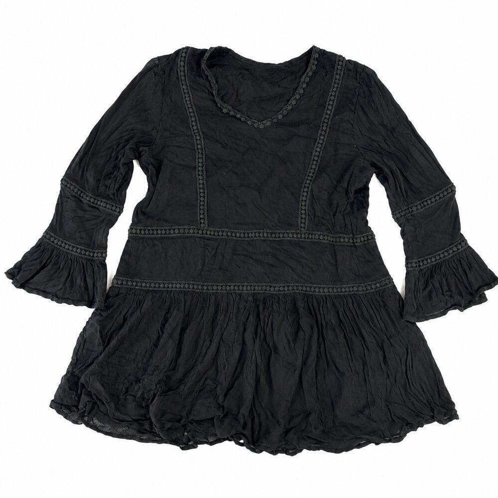 Womans Large Flowy Peasant Top Tiered Tunic/boho Mini Dress Witchy Goth Flaired